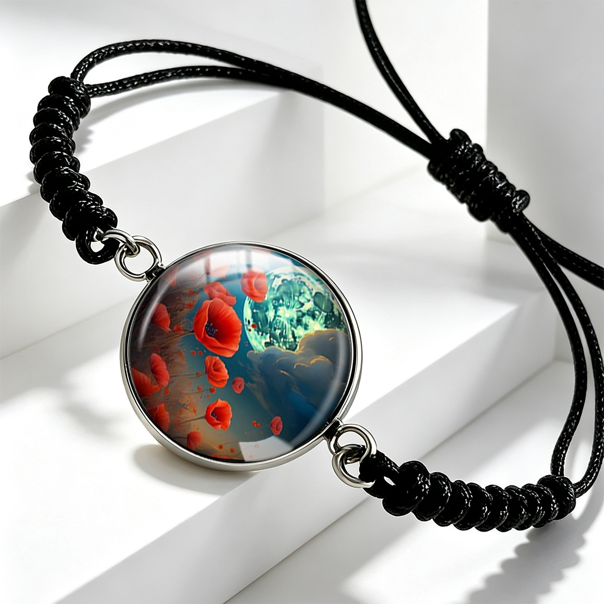 Unisex Night Sky Full Red Poppy Sea Scenery Adjustable Bracelet